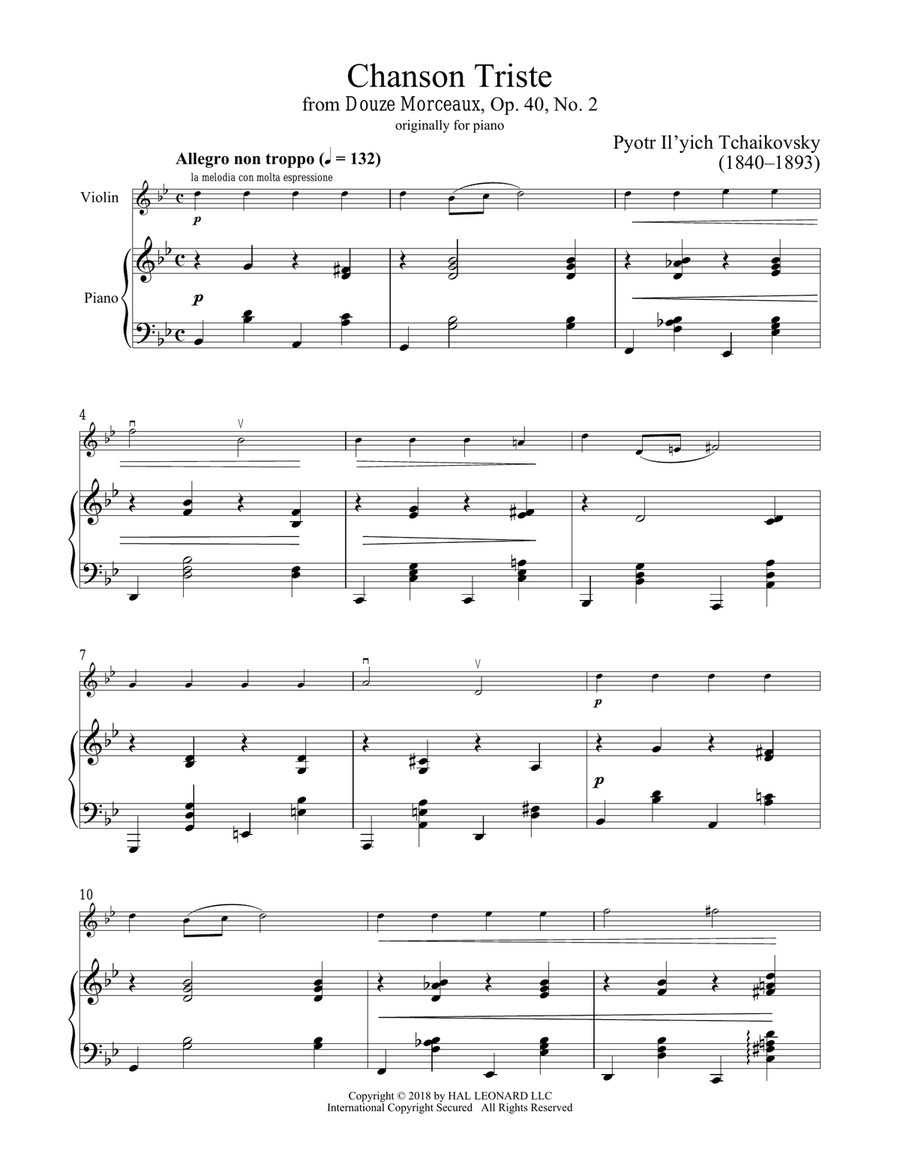 Chanson Triste, Op. 40, No. 2 Violin Solo scores gallery preview page 1