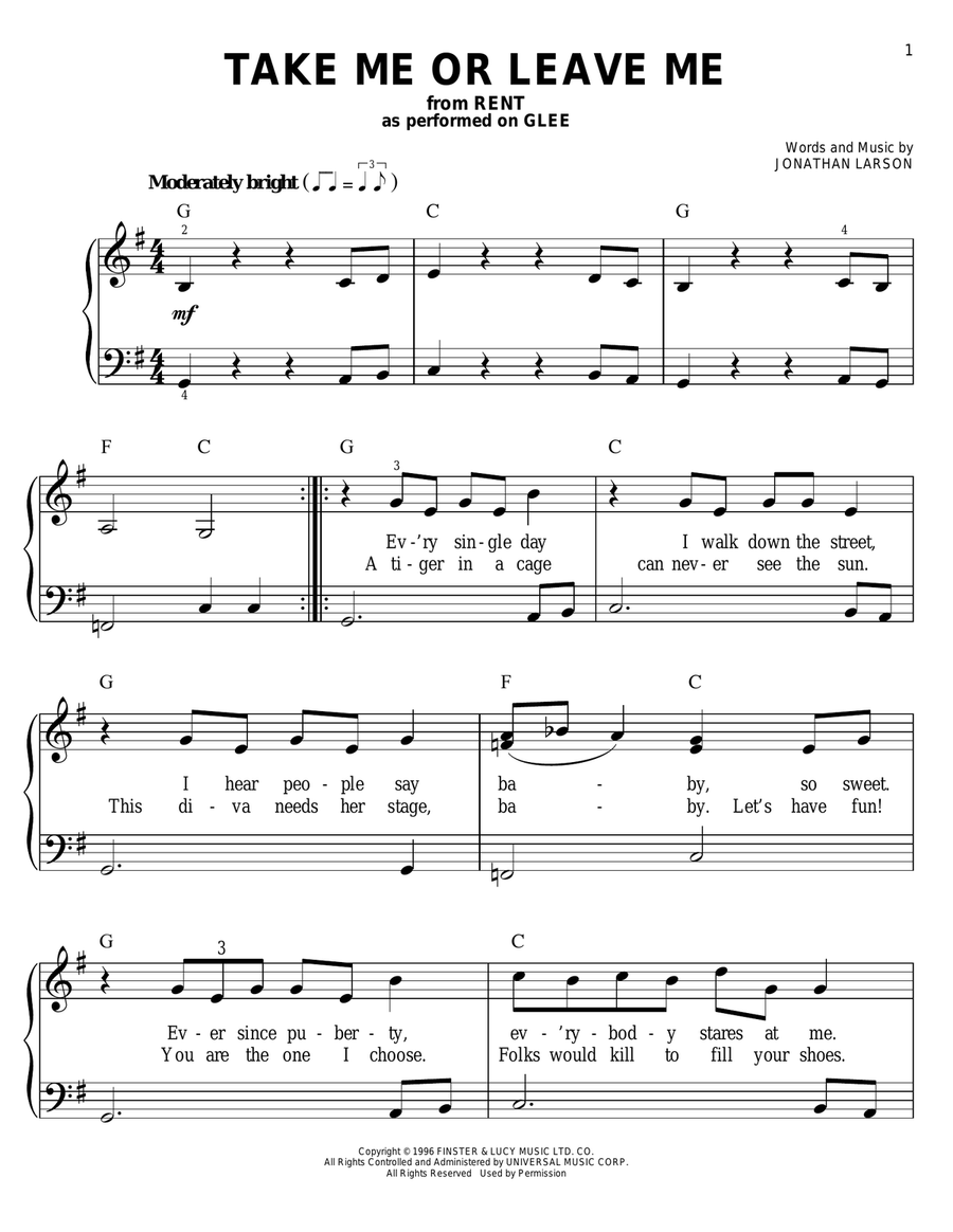 Take Me Or Leave Me Voice scores gallery preview page 1