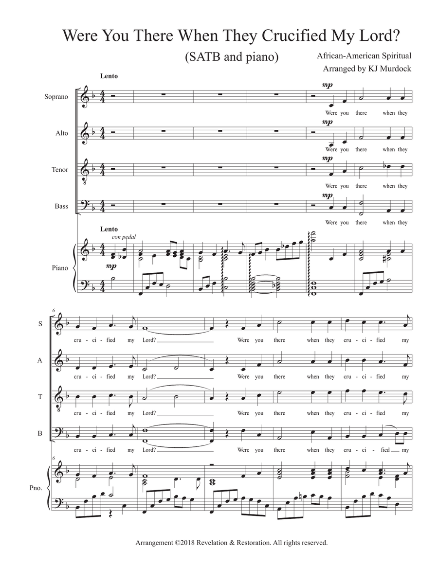 Were You There When They Crucified My Lord? (SATB & Piano) 4-Part scores gallery preview page 1