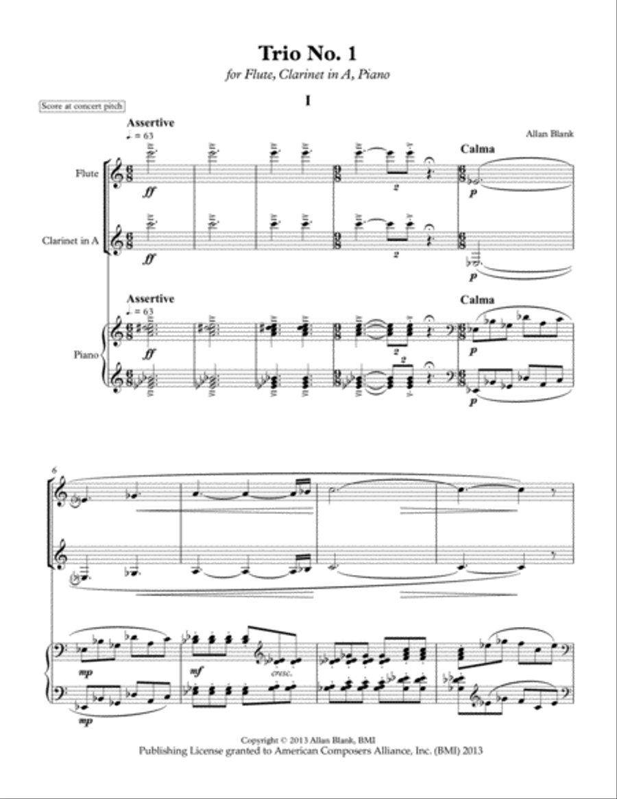 [Blank] Trio No. 1 for Flute, Clarinet, and Piano Small Ensemble scores gallery preview page 4
