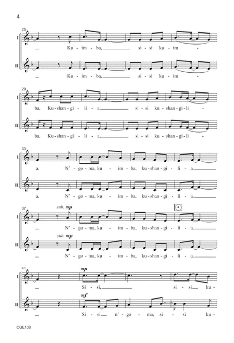 Sisi Kushangilia (We Will Be Glad) Two-part a cappella and Percussio Choir scores gallery preview page 4