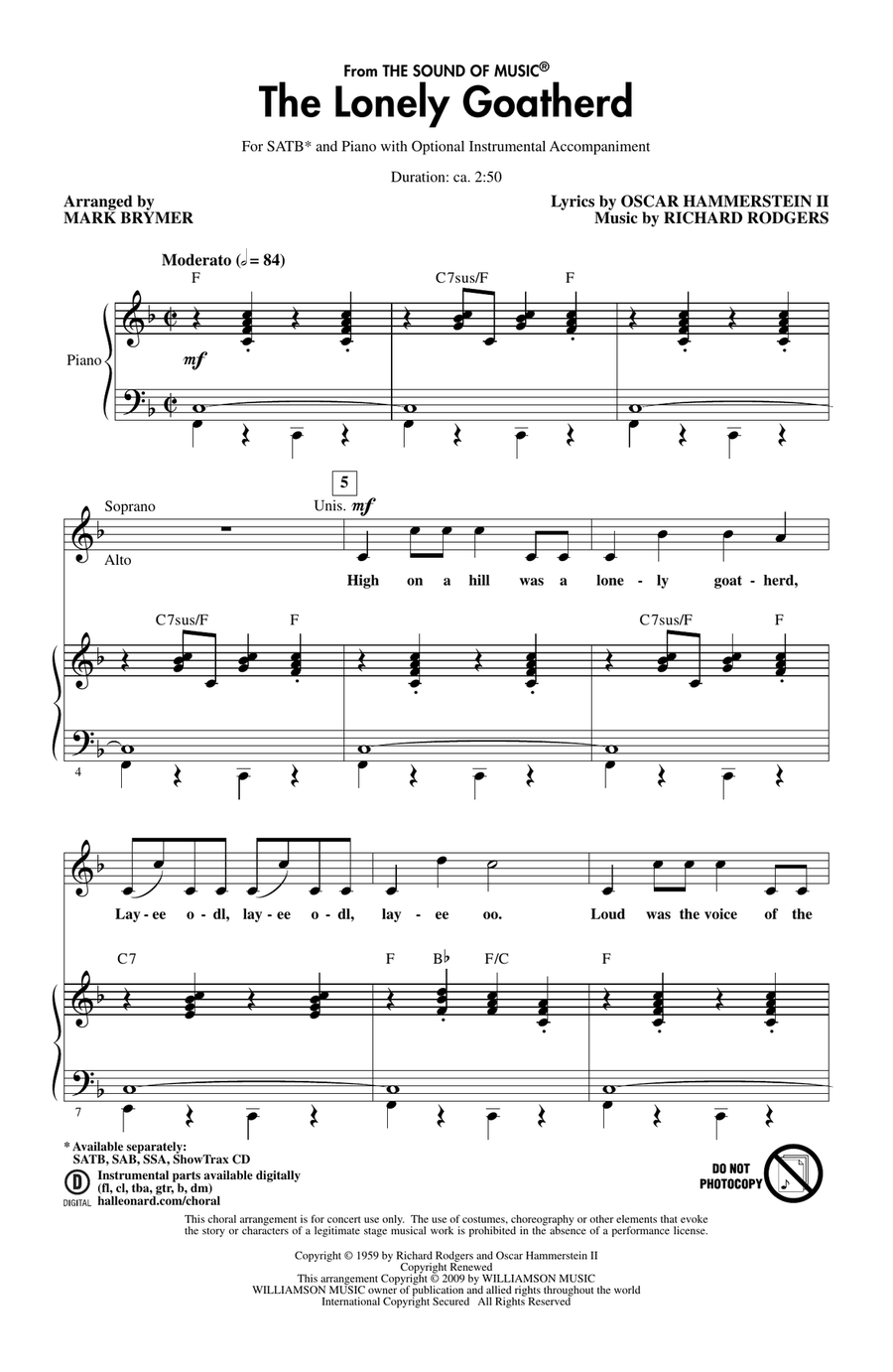The Lonely Goatherd (from The Sound of Music) (arr. Mark Brymer) 4-Part scores gallery preview page 1