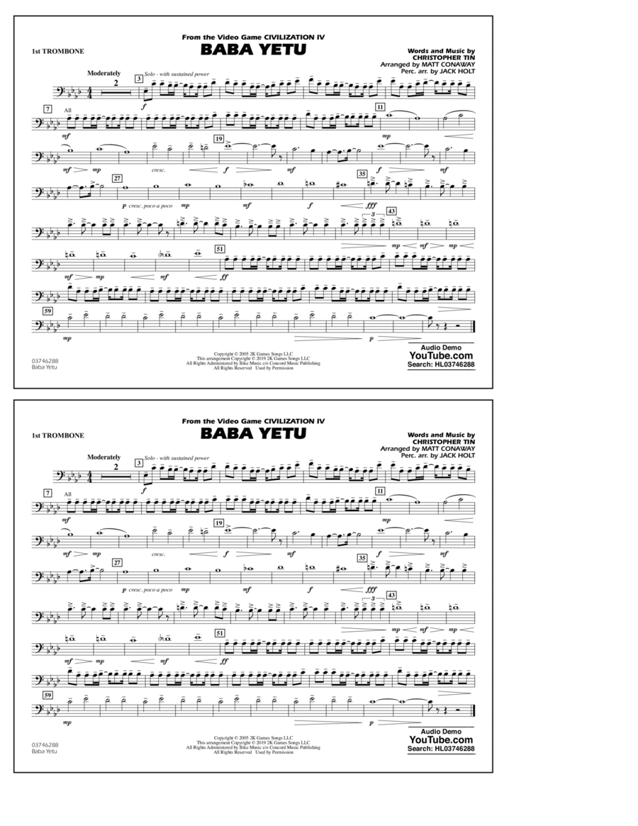 Baba Yetu (from Civilization IV) (arr. Matt Conaway) - 1st Trombone