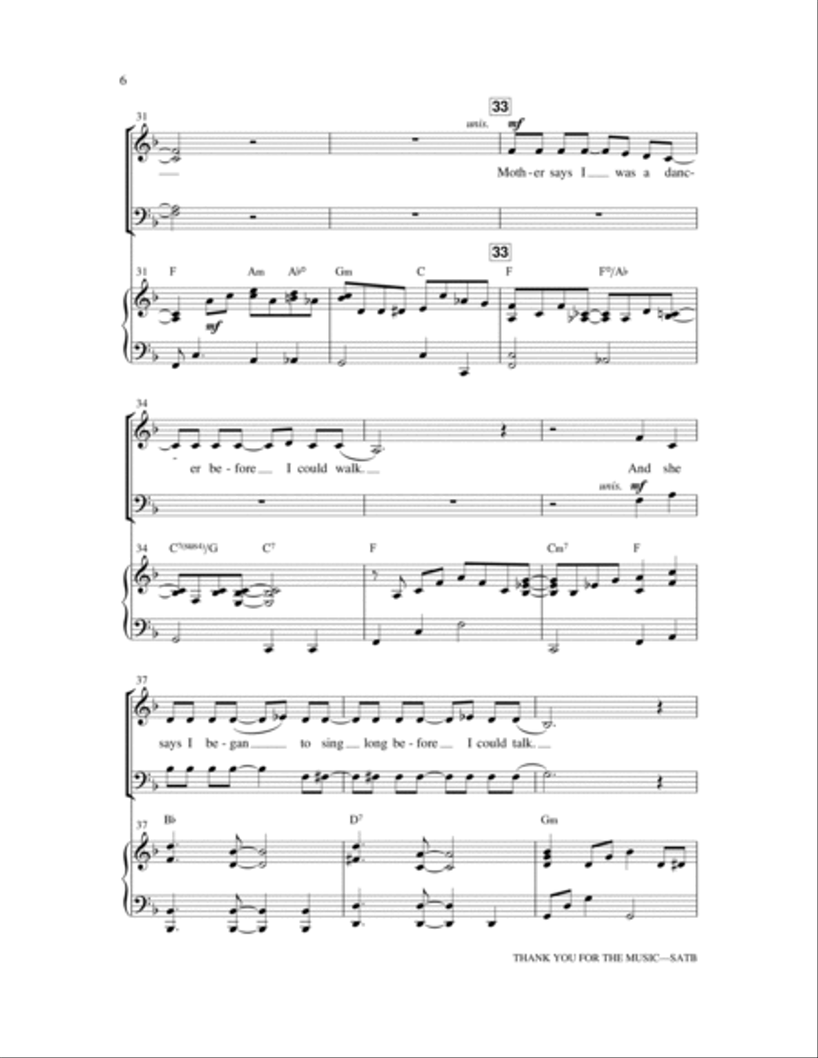 Thank You For The Music (arr. Jerry Estes) 4-Part scores gallery preview page 5