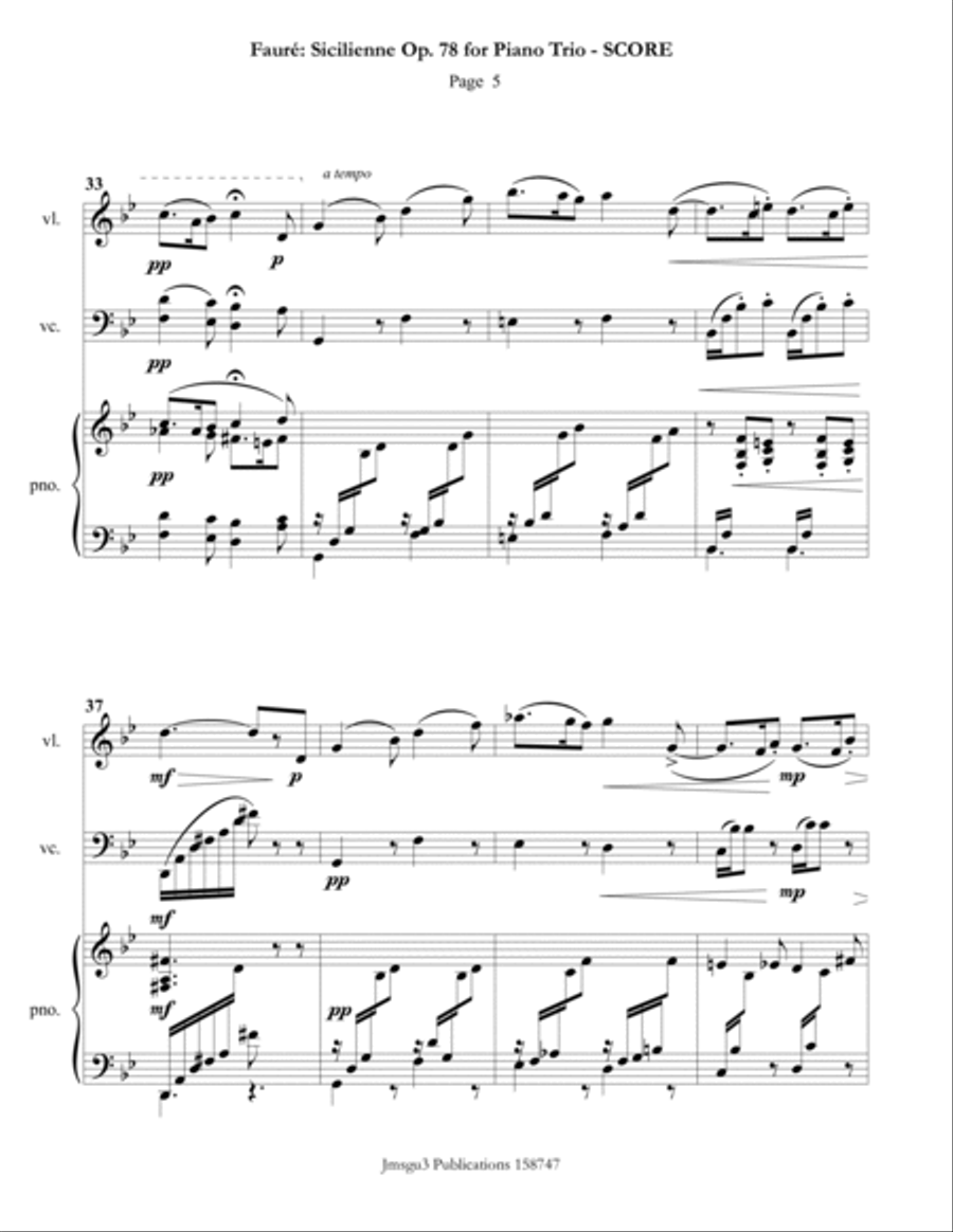 Fauré: Sicilienne for Piano Trio Piano Trio scores gallery preview page 5