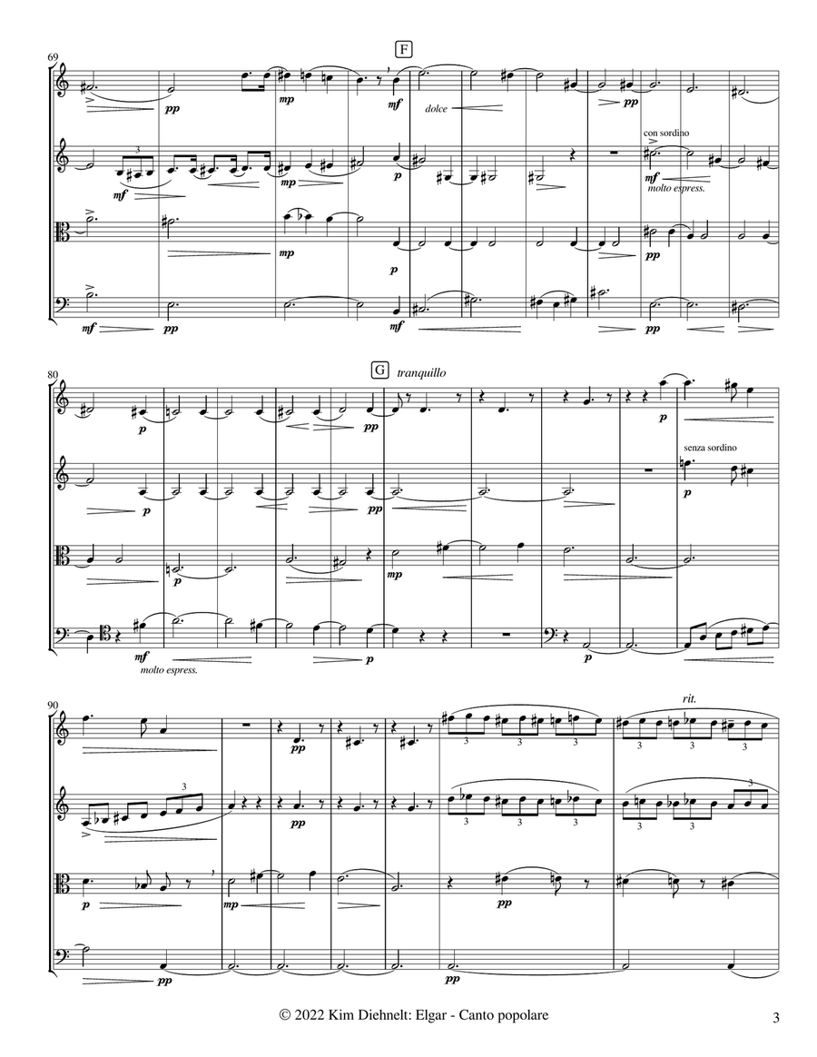 Elgar: Canto Popolare (Arr. Diehnelt, for String Quartet) String Quartet scores gallery preview page 4