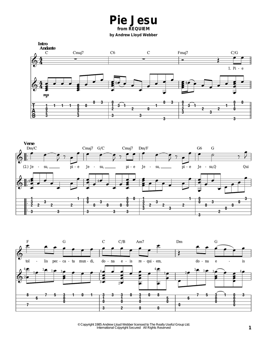 Pie Jesu Acoustic Guitar scores gallery preview page 1