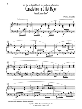 Book cover for Consolation in D-flat Major (for right hand alone) - Piano Solo