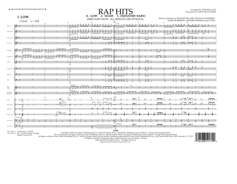 Rap Hits (Low, Yeah!, Industry Baby) - Full Score Marching Band scores gallery preview page 1