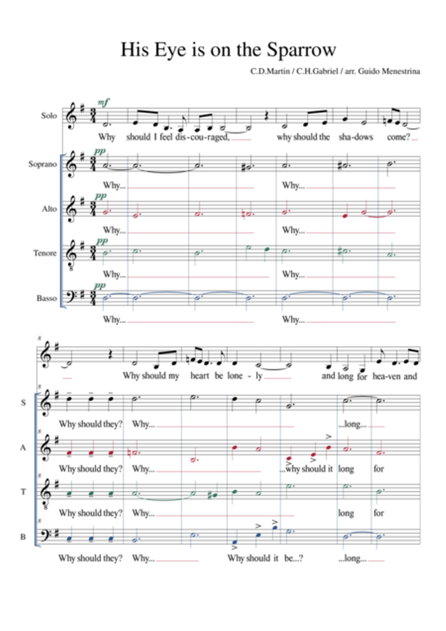 His eye is on the sparrow SATB + Alto Solo a capella arrangement by Guido Menestrina image number null