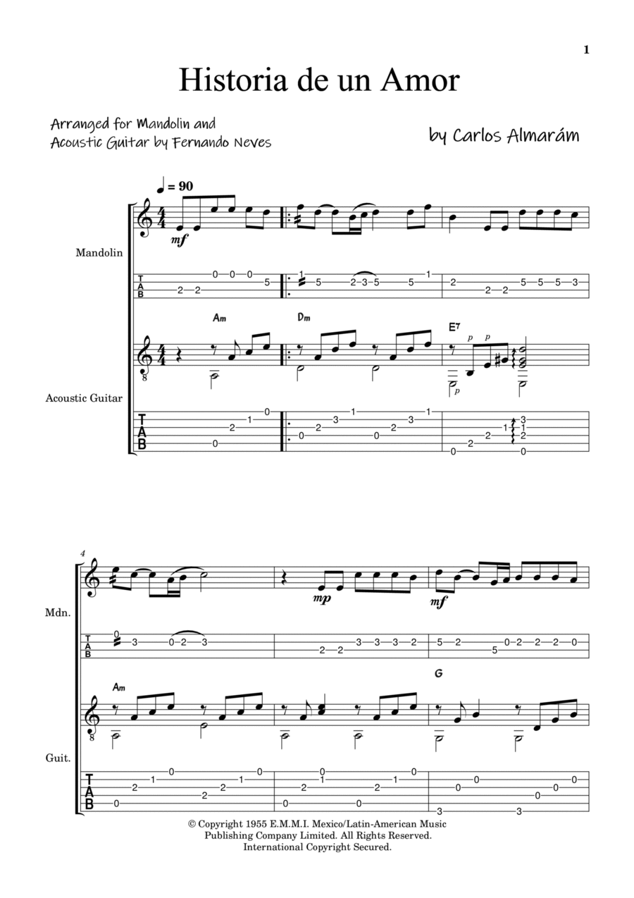 Historia De Un Amor Mandolin scores gallery preview page 1