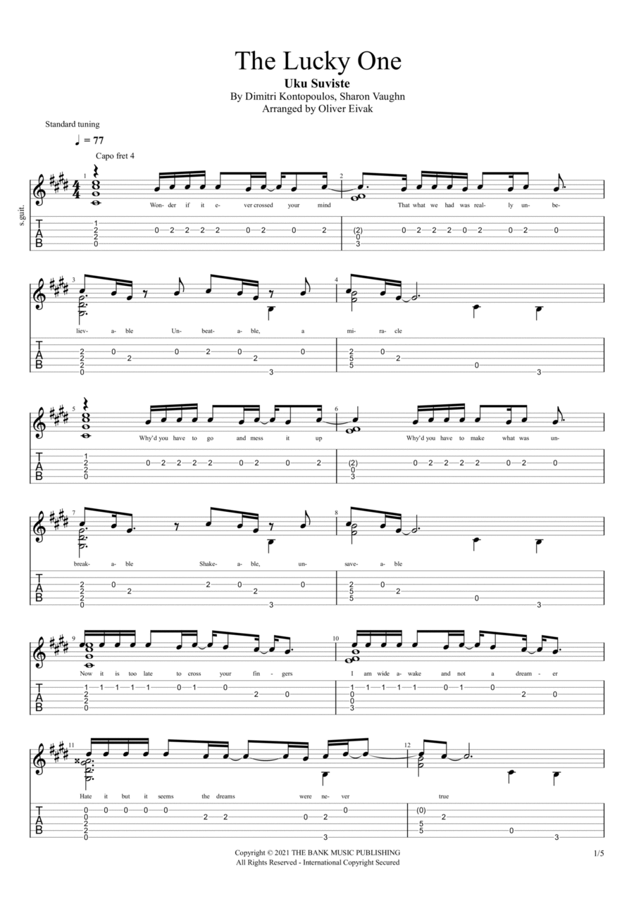 The Lucky One Guitar Tablature scores gallery preview page 1