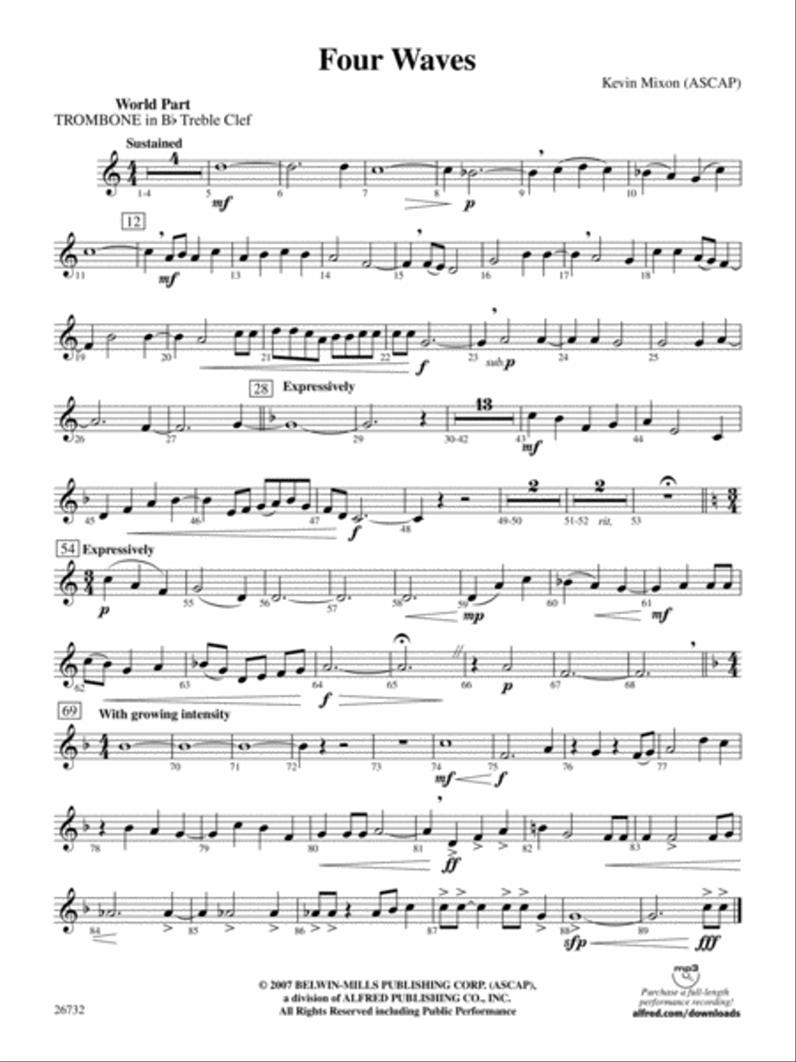Four Waves: (World Part) 1st B-flat Trombone T.C. Concert Band scores gallery preview page 1