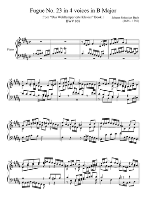 Fugue No. 23 BWV 868 in B Major