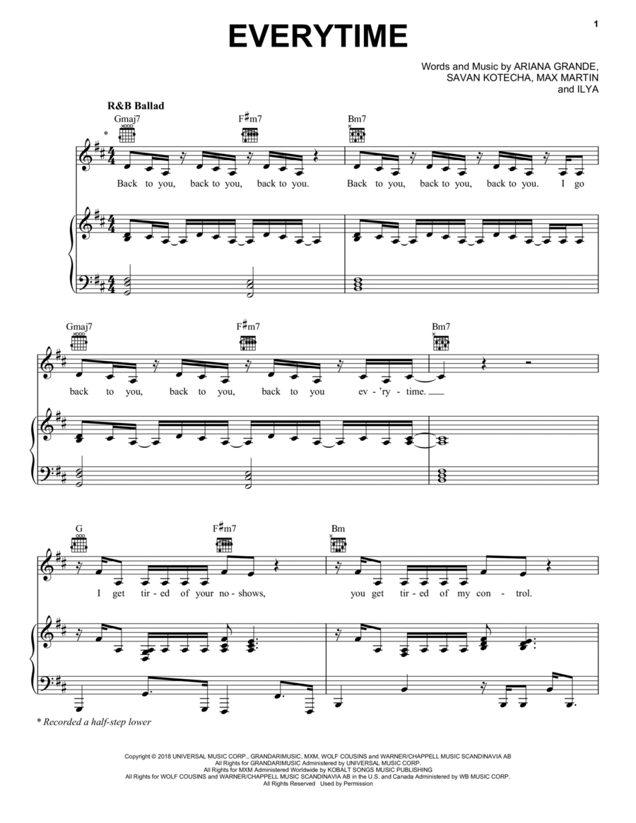 Everytime Piano, Vocal, Guitar scores gallery preview page 1