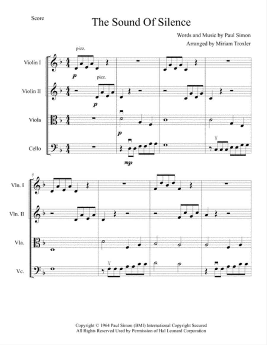 The Sound Of Silence The Sound Of Silence String Quartet scores gallery preview page 2
