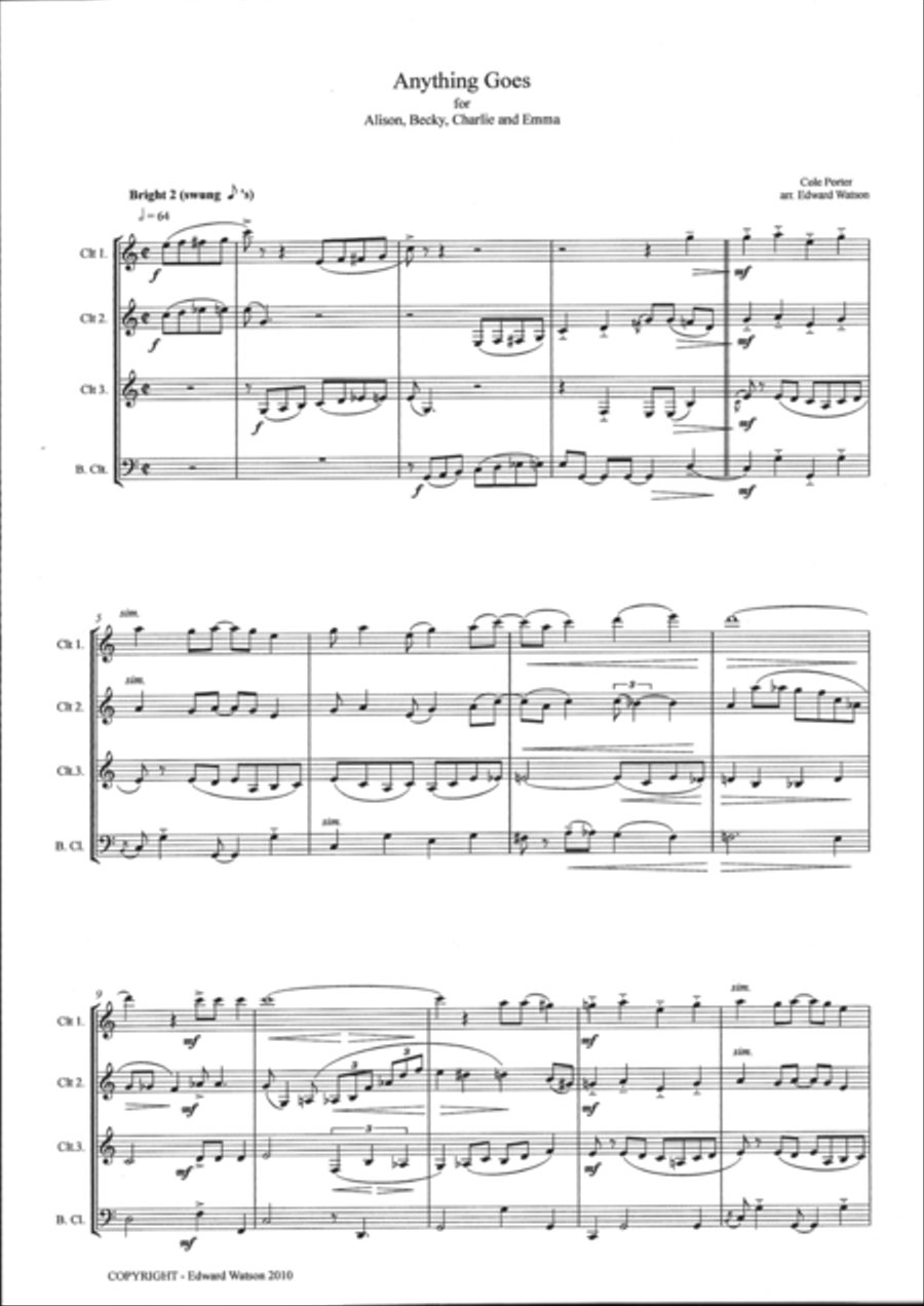 Anything Goes Clarinet Quartet scores gallery preview page 2