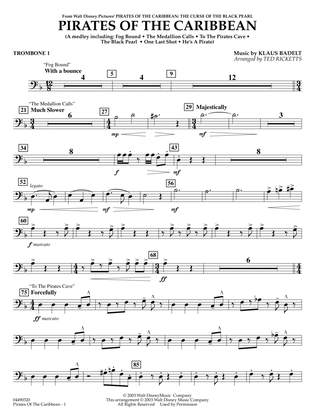 Book cover for Pirates of the Caribbean (arr. Ted Ricketts) - Trombone 1