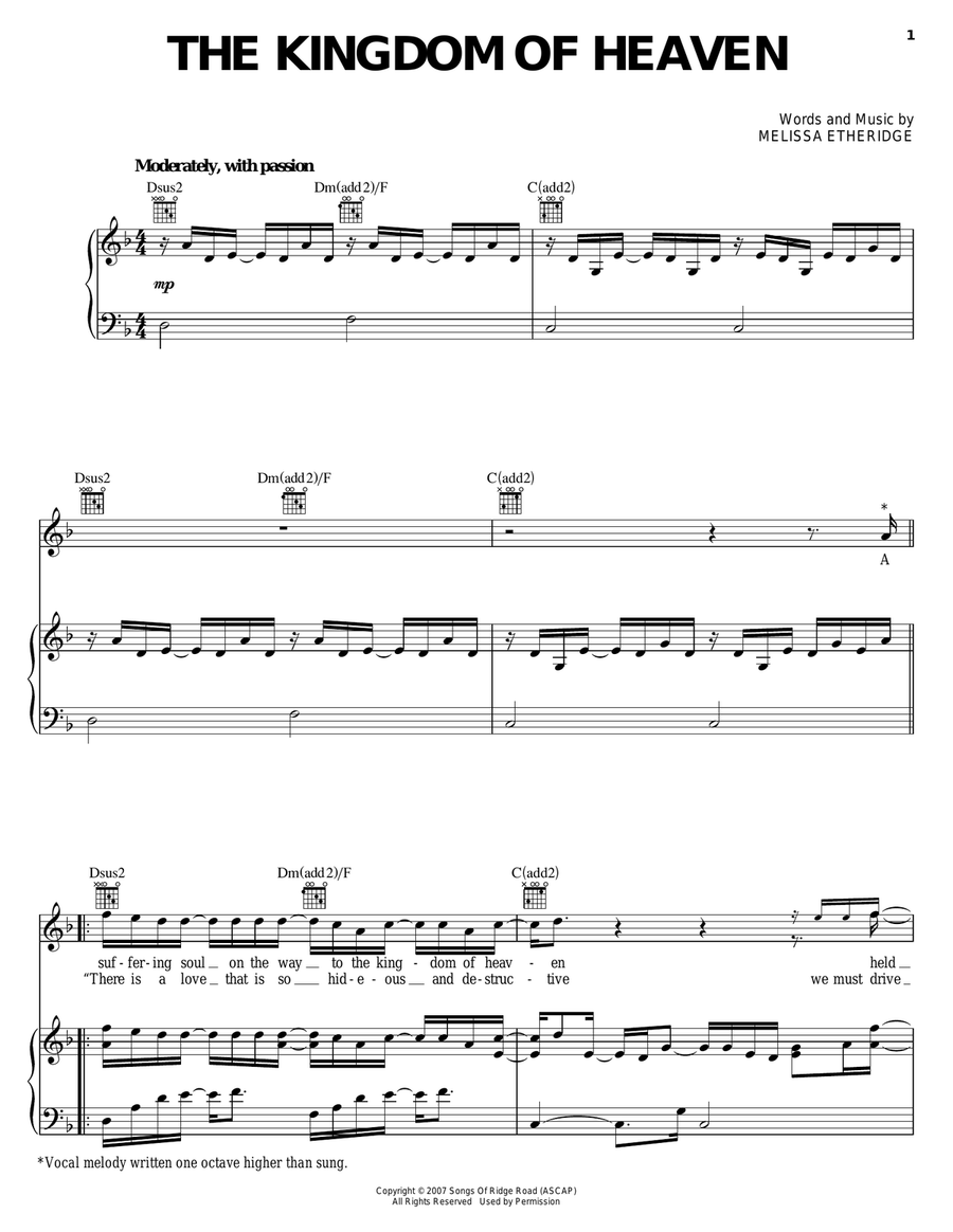 The Kingdom Of Heaven Piano, Vocal, Guitar scores gallery preview page 1