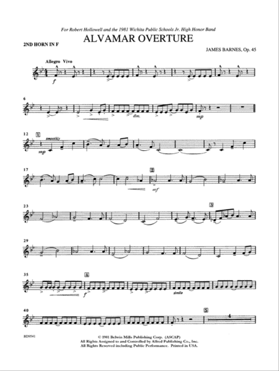 Alvamar Overture: 2nd F Horn Concert Band scores gallery preview page 1