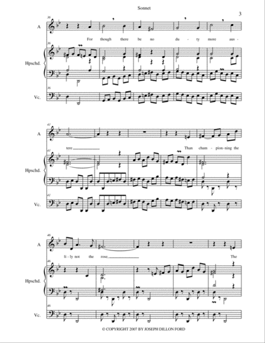 Sonnet for alto voice, harpsichord and cello Small Ensemble scores gallery preview page 3