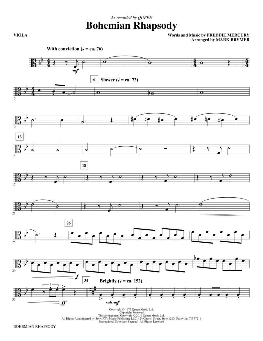 Bohemian Rhapsody (arr. Mark Brymer) - Viola Choir scores gallery preview page 1