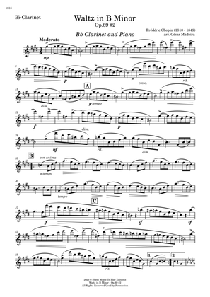 Waltz Op.69 No.2 in B Minor by Chopin - Bb Clarinet and Piano (Individual Parts)