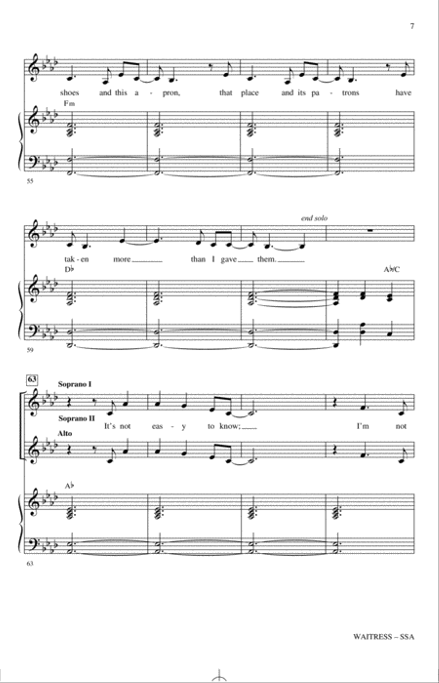 Waitress (Choral Highlights) (arr. Greg Gilpin) SSA scores gallery preview page 6