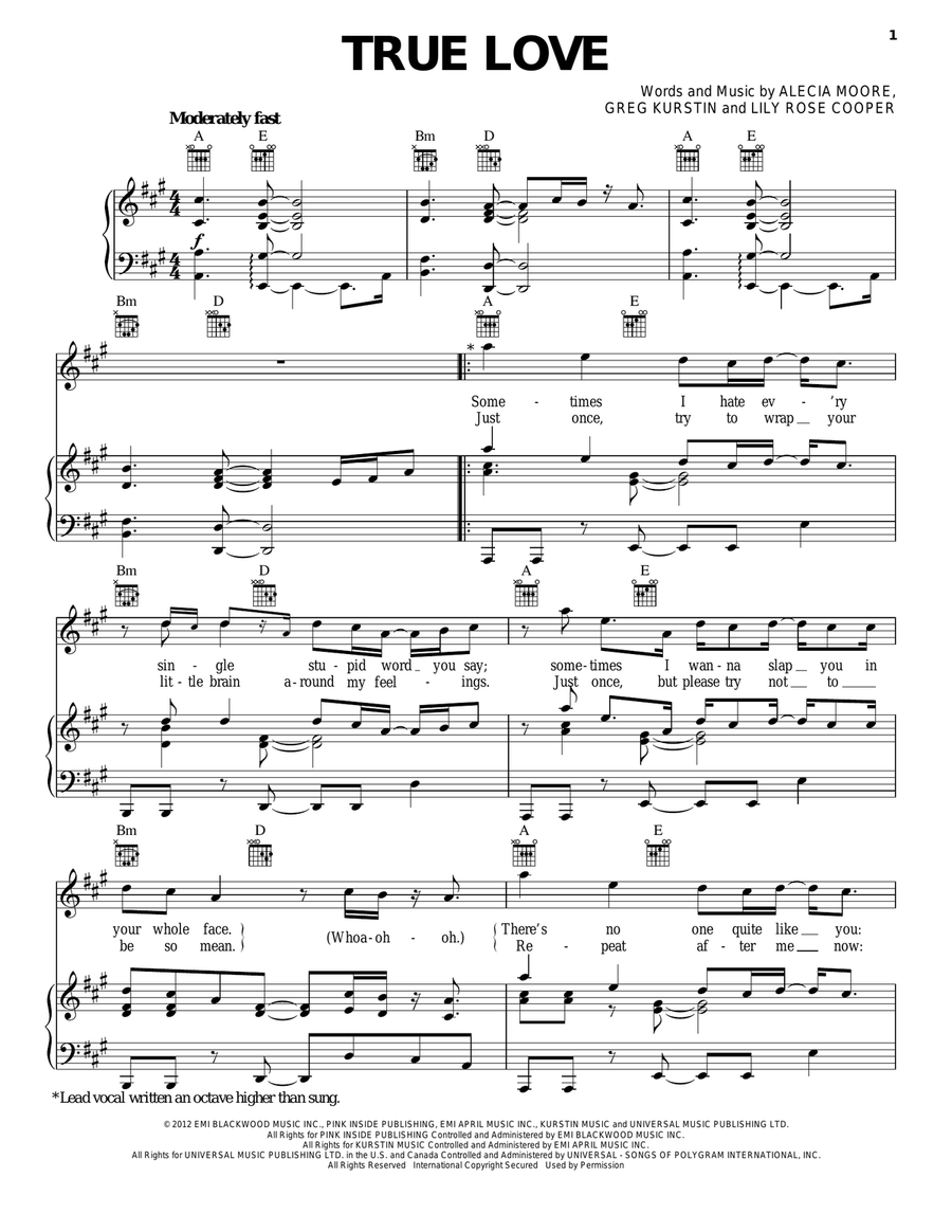 True Love True Love Piano, Vocal, Guitar scores gallery preview page 1