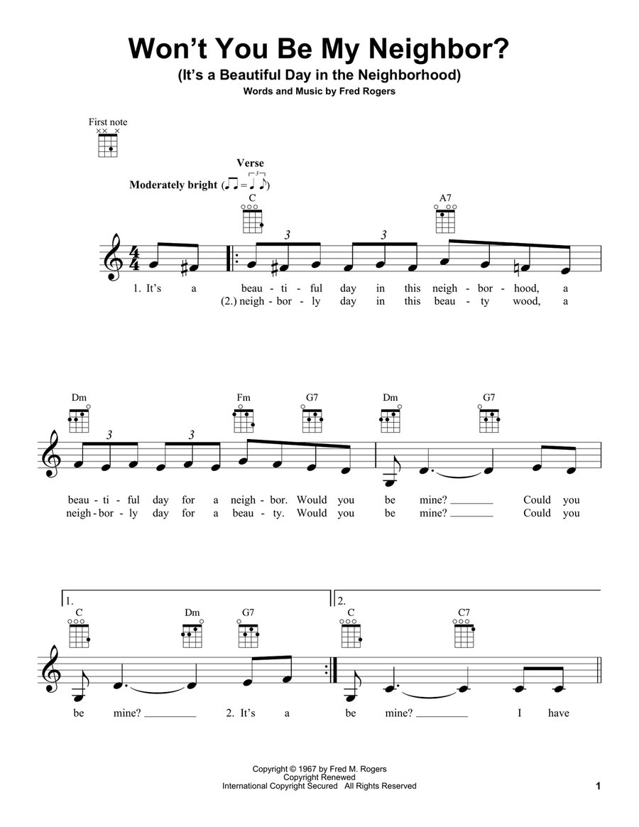 Won't You Be My Neighbor? (It's A Beautiful Day In The Neighborhood) Ukulele scores gallery preview page 1