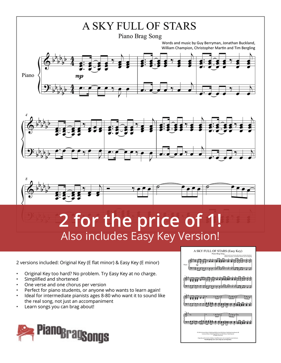 A Sky Full Of Stars Easy Piano scores gallery preview page 1