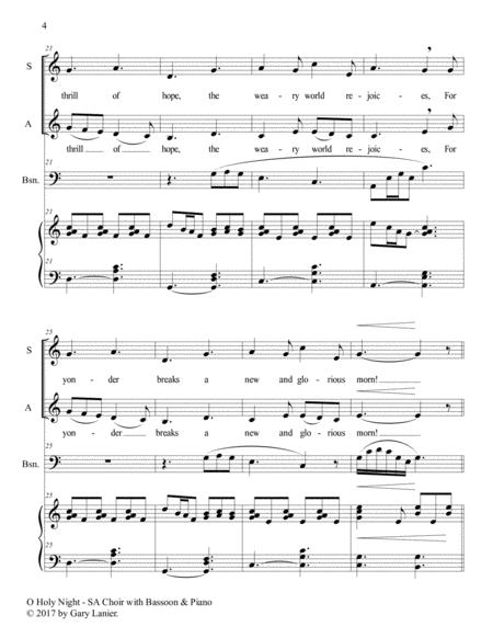 O HOLY NIGHT (SA Choir with Bassoon & Piano - Score & Parts included) image number null