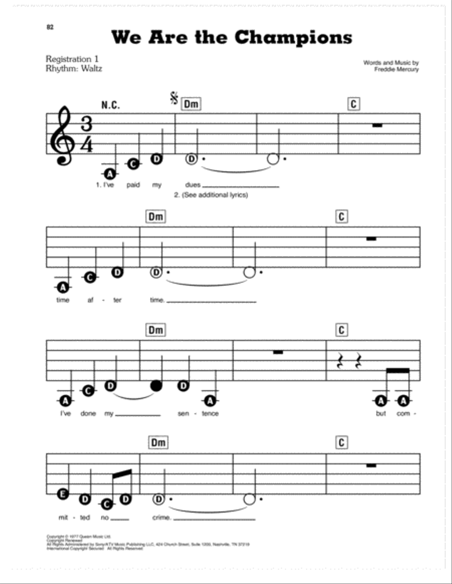 We Are The Champions Electronic Keyboard scores gallery preview page 1
