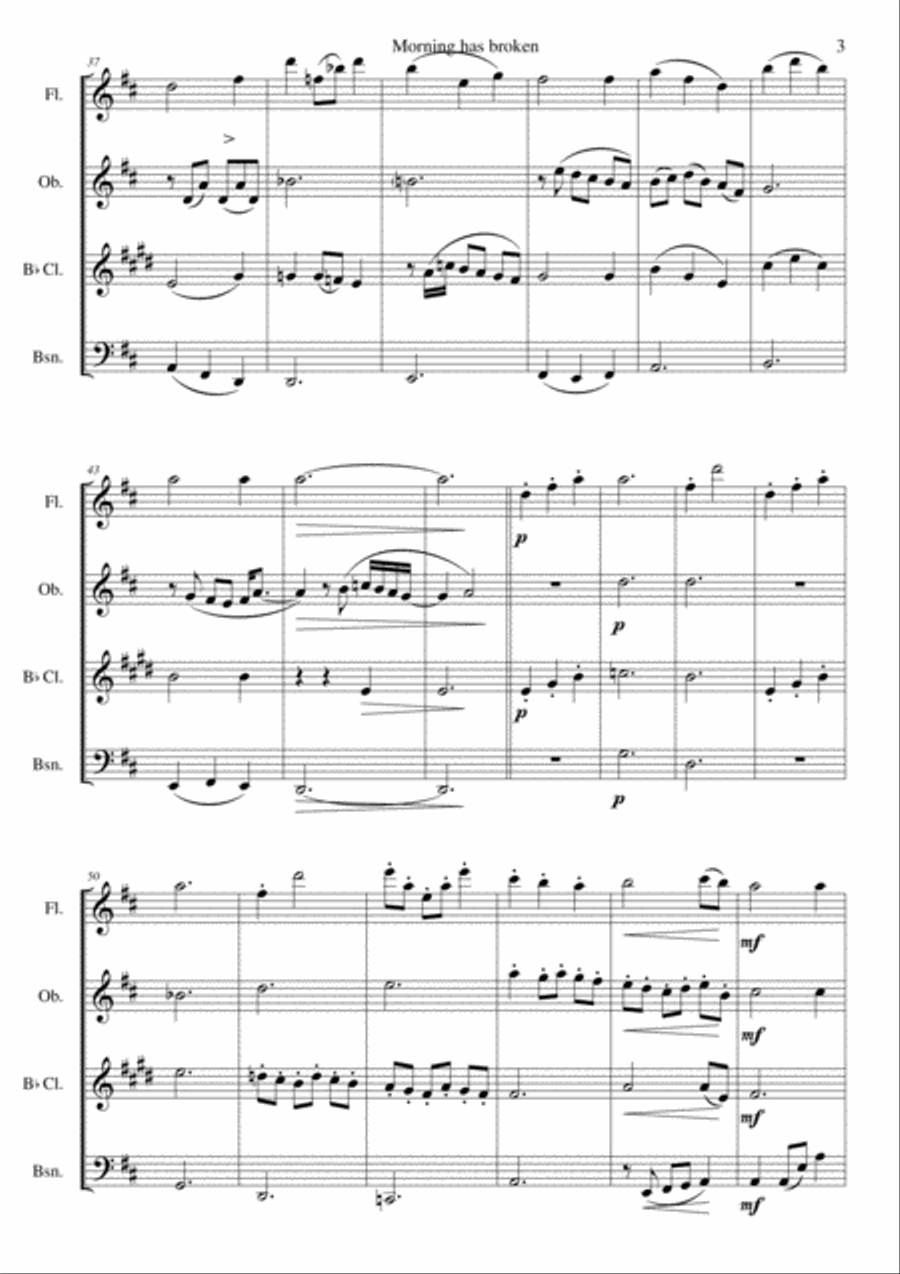 Variations on Morning has broken (Bunessan) for wind quartet Woodwind Quartet scores gallery preview page 3