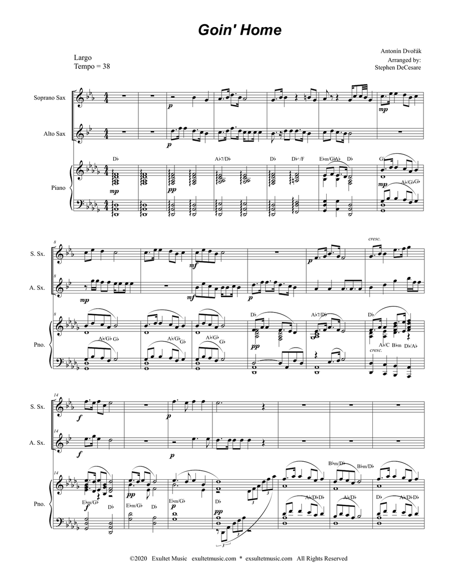 Goin' Home (Duet for Soprano and Alto Saxophone) Woodwind Duet scores gallery preview page 1