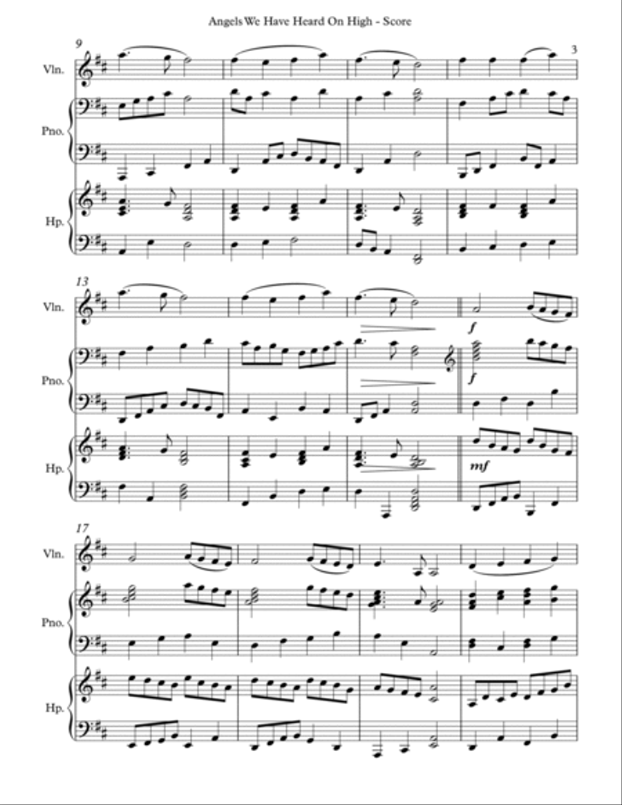 Angels We Have Heard On High, Trio for Violin, Pedal Harp and Piano image number null