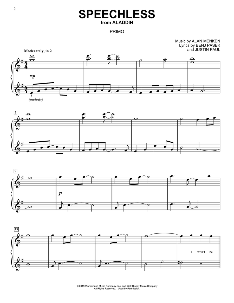 Speechless (from Disney's Aladdin) (arr. David Pearl) Piano Duet scores gallery preview page 2