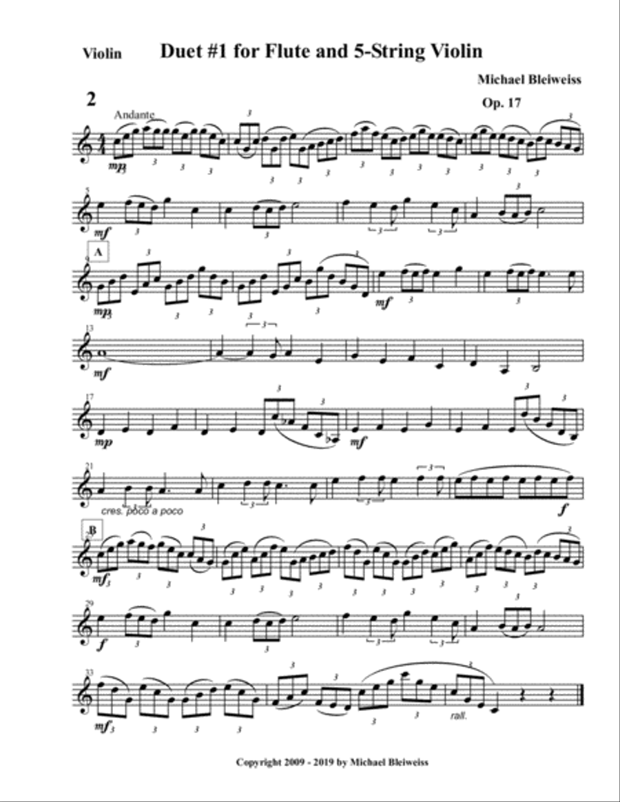 Duet Op. 17 for Flute and 5-String Violin Flute scores gallery preview page 5