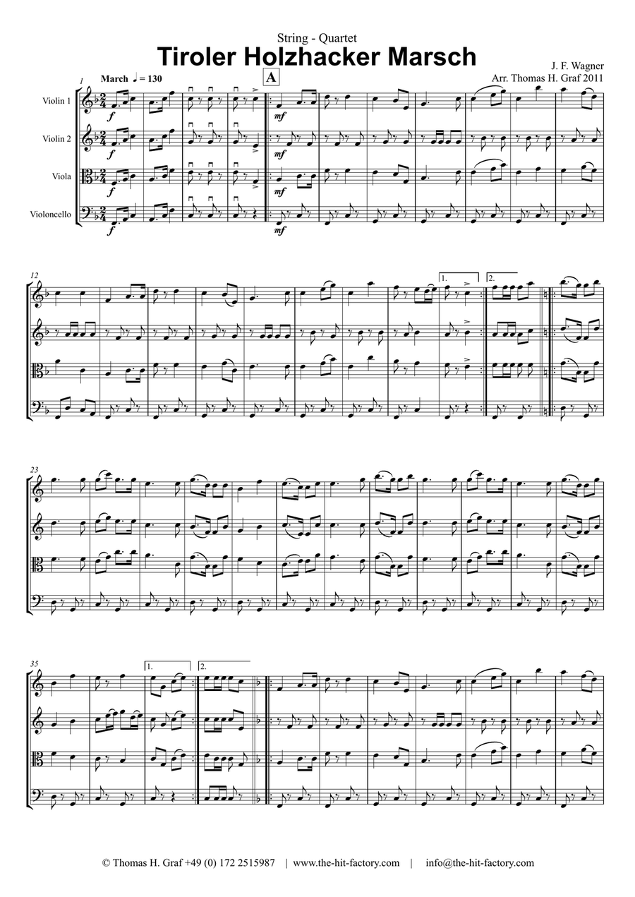 Tiroler Holzhacker Marsch - German Polka March - Oktoberfest - String Quartet String Quartet scores gallery preview page 1