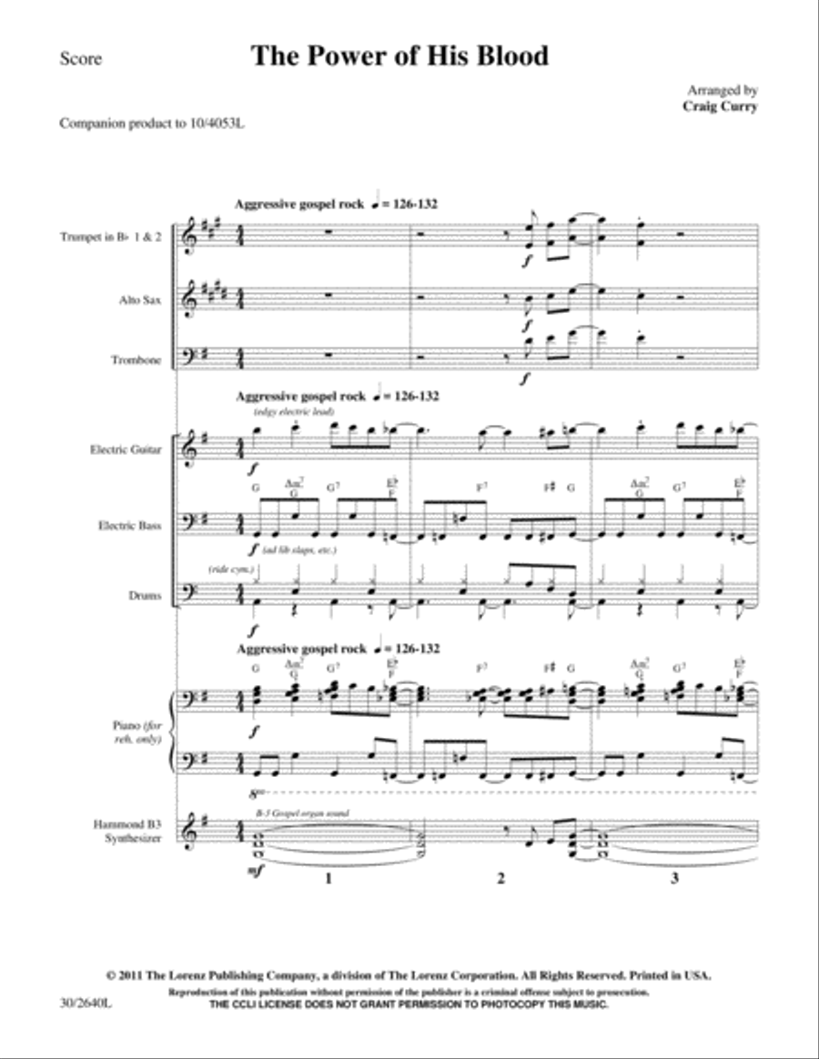 The Power of His Blood - Instrumental Score and Parts Alto Saxophone scores gallery preview page 1
