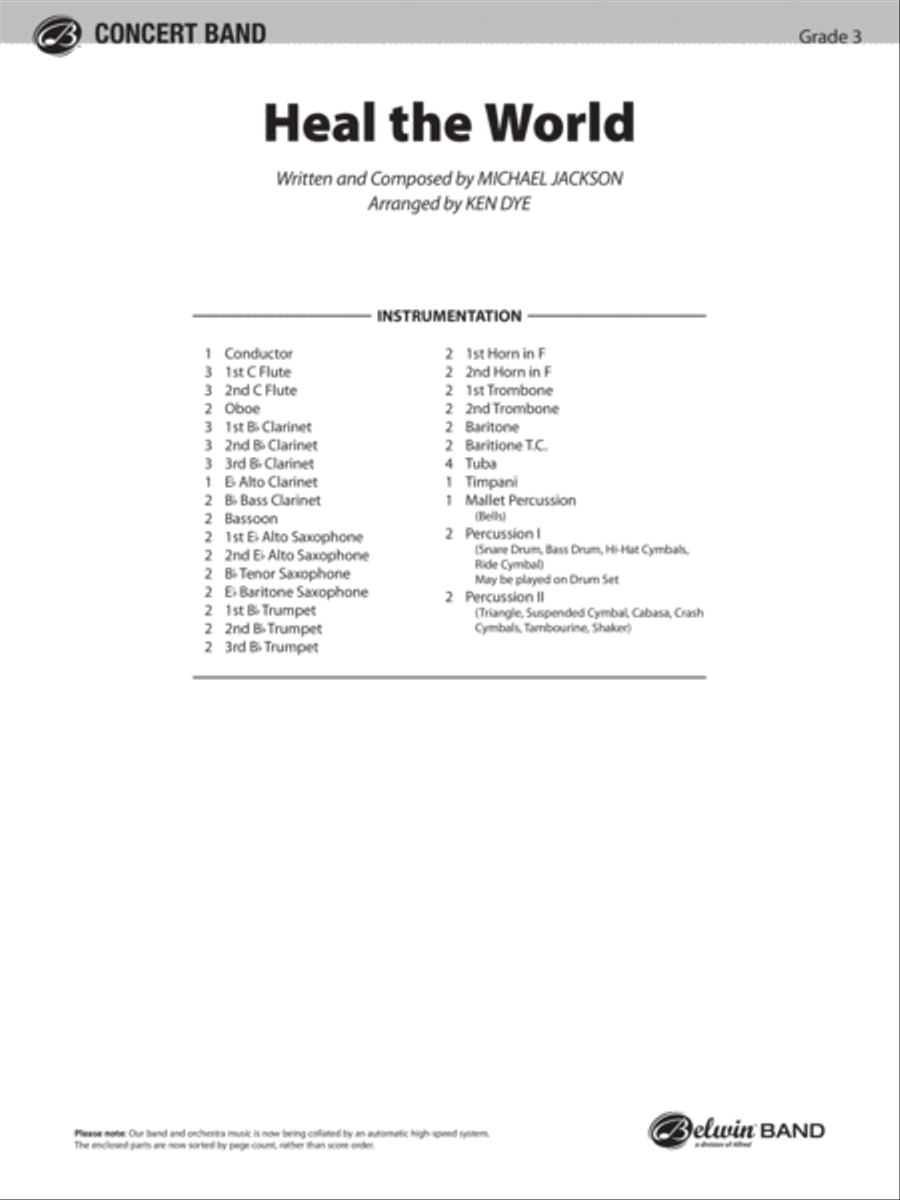 Heal the World: Score Concert Band scores gallery preview page 1