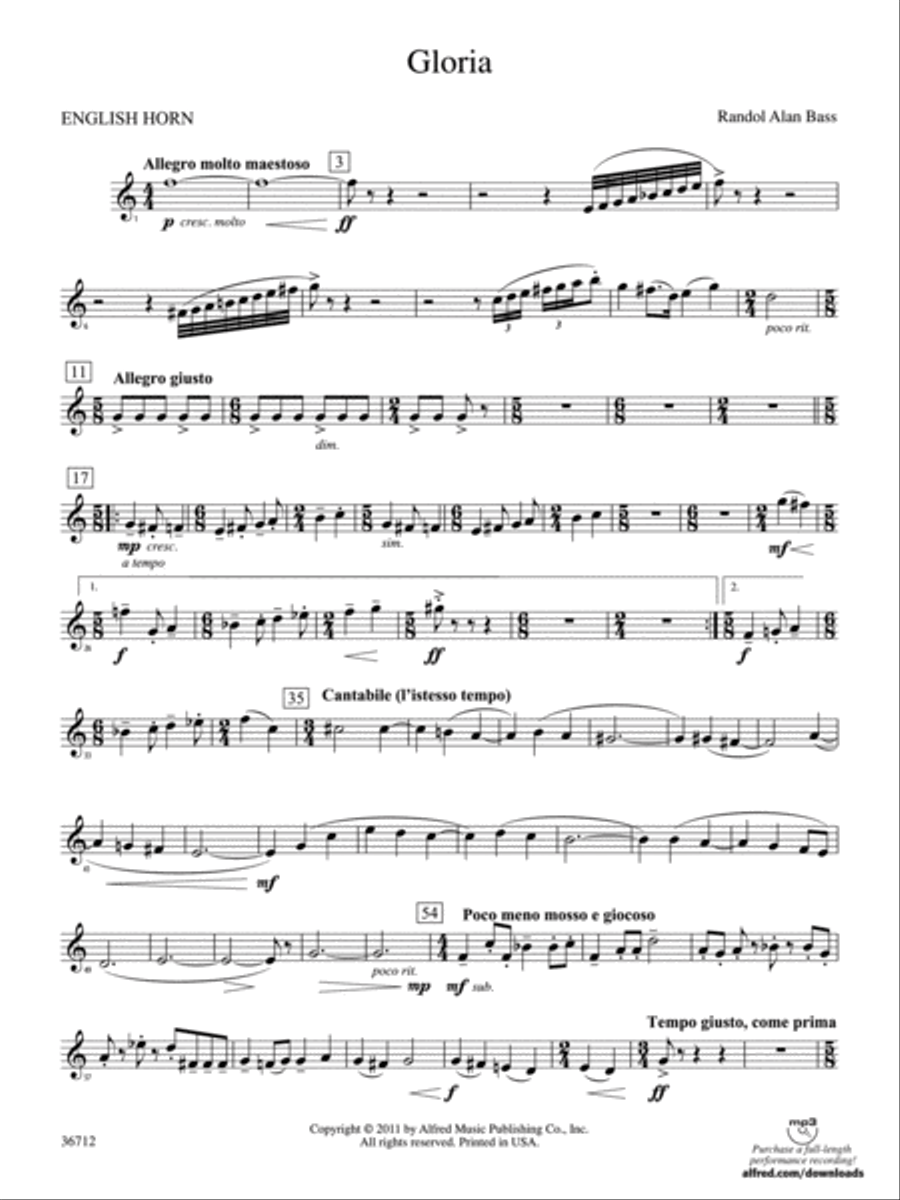 Gloria: English Horn Gloria: English Horn Concert Band scores gallery preview page 1