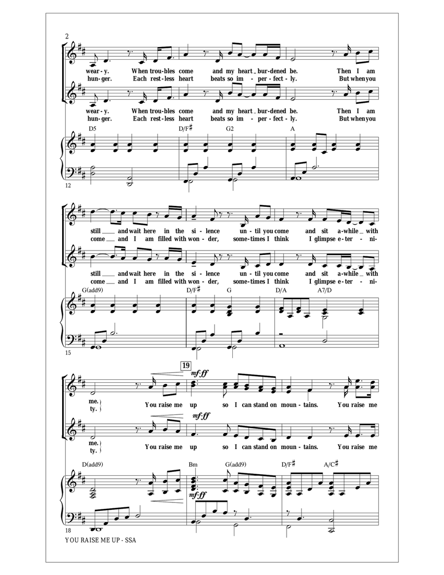 You Raise Me Up (arr. Roger Emerson) SSA scores gallery preview page 2