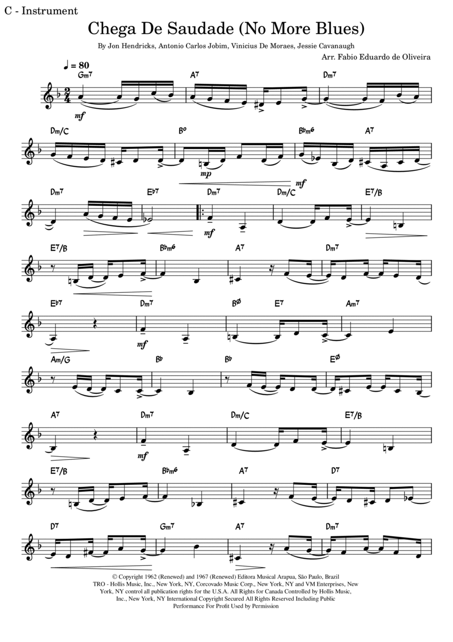 Chega De Saudade (no More Blues) Easy Piano scores gallery preview page 1