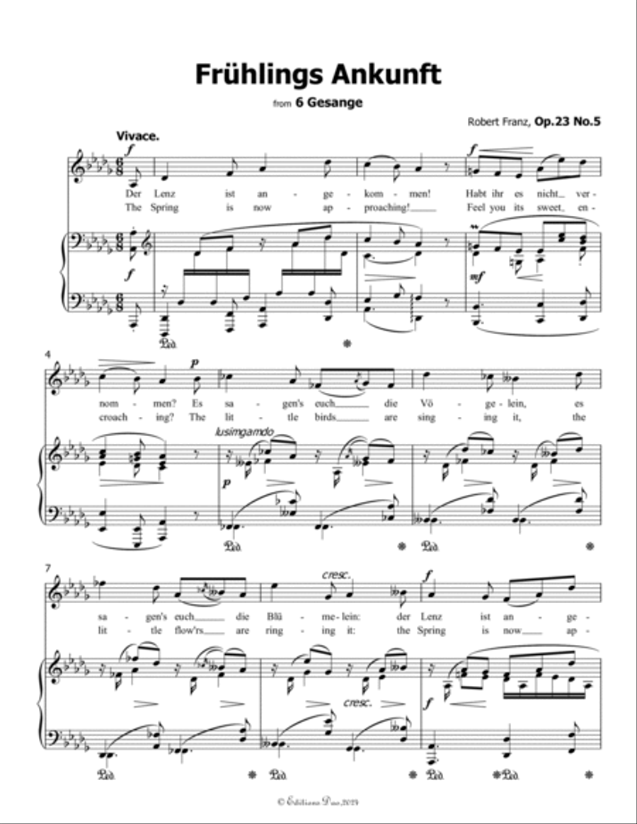 Fruhlings Ankunft, by Robert Franz, in D flat Major Voice scores gallery preview page 3