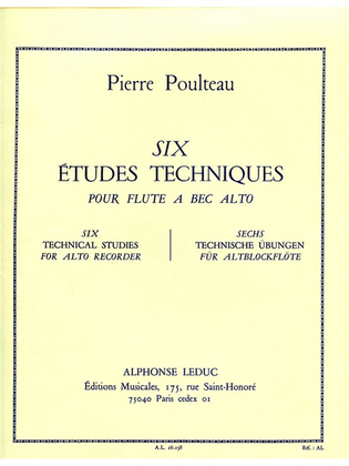 Book cover for 6 Etudes Techniques (alto) (recorder Solo)