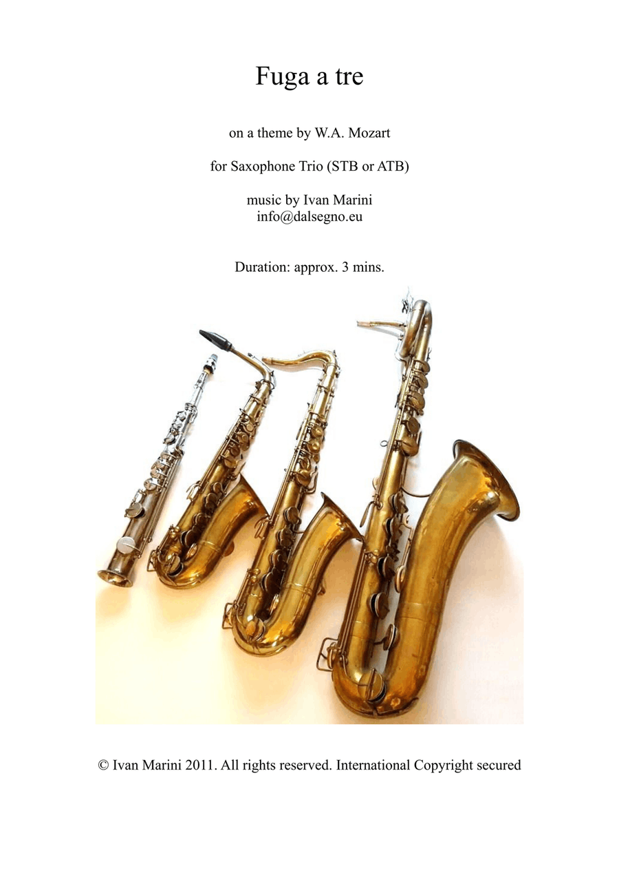 Fuga a tre (on a theme by W.A. Mozart) - for Saxophone Trio (STB or ATB) STB scores gallery preview page 1