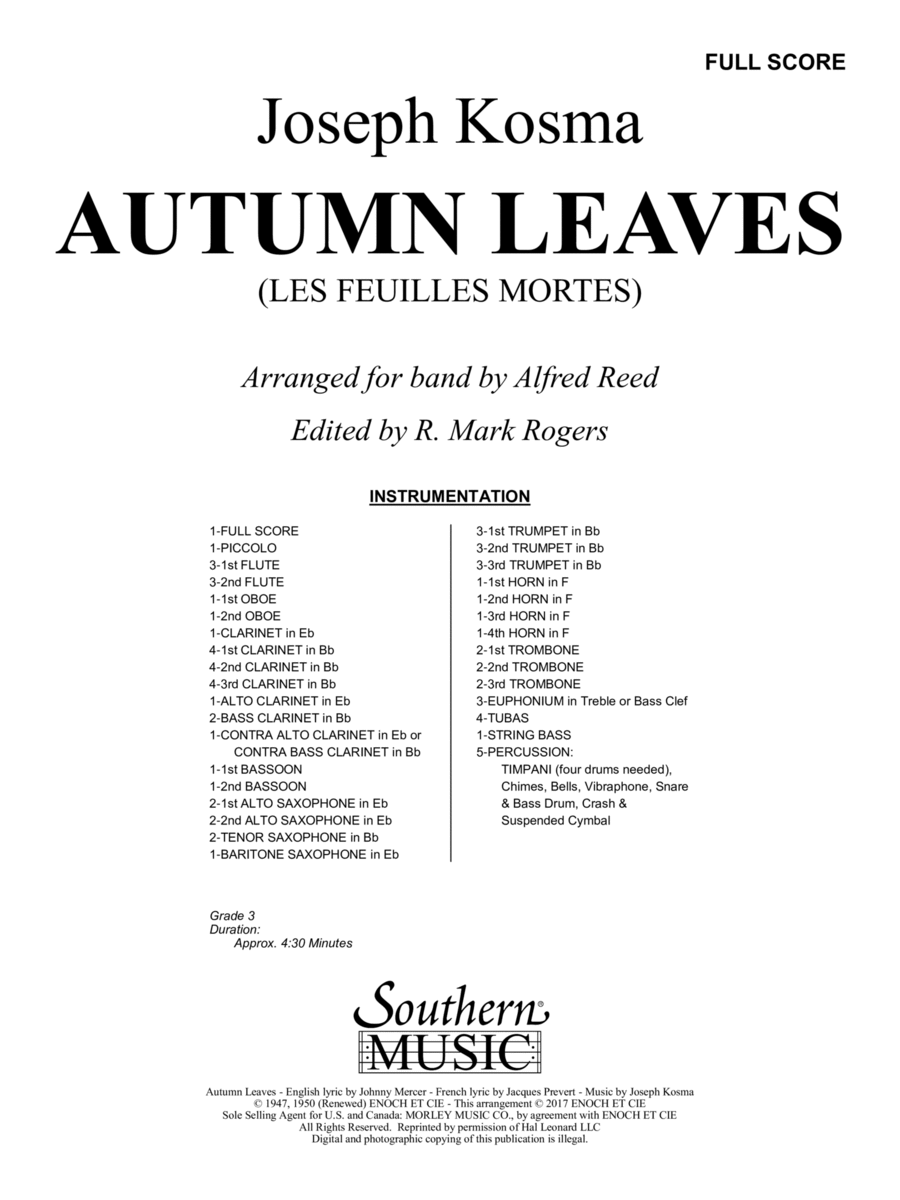 Autumn Leaves (Les feuilles mortes) - Full Score Concert Band scores gallery preview page 1