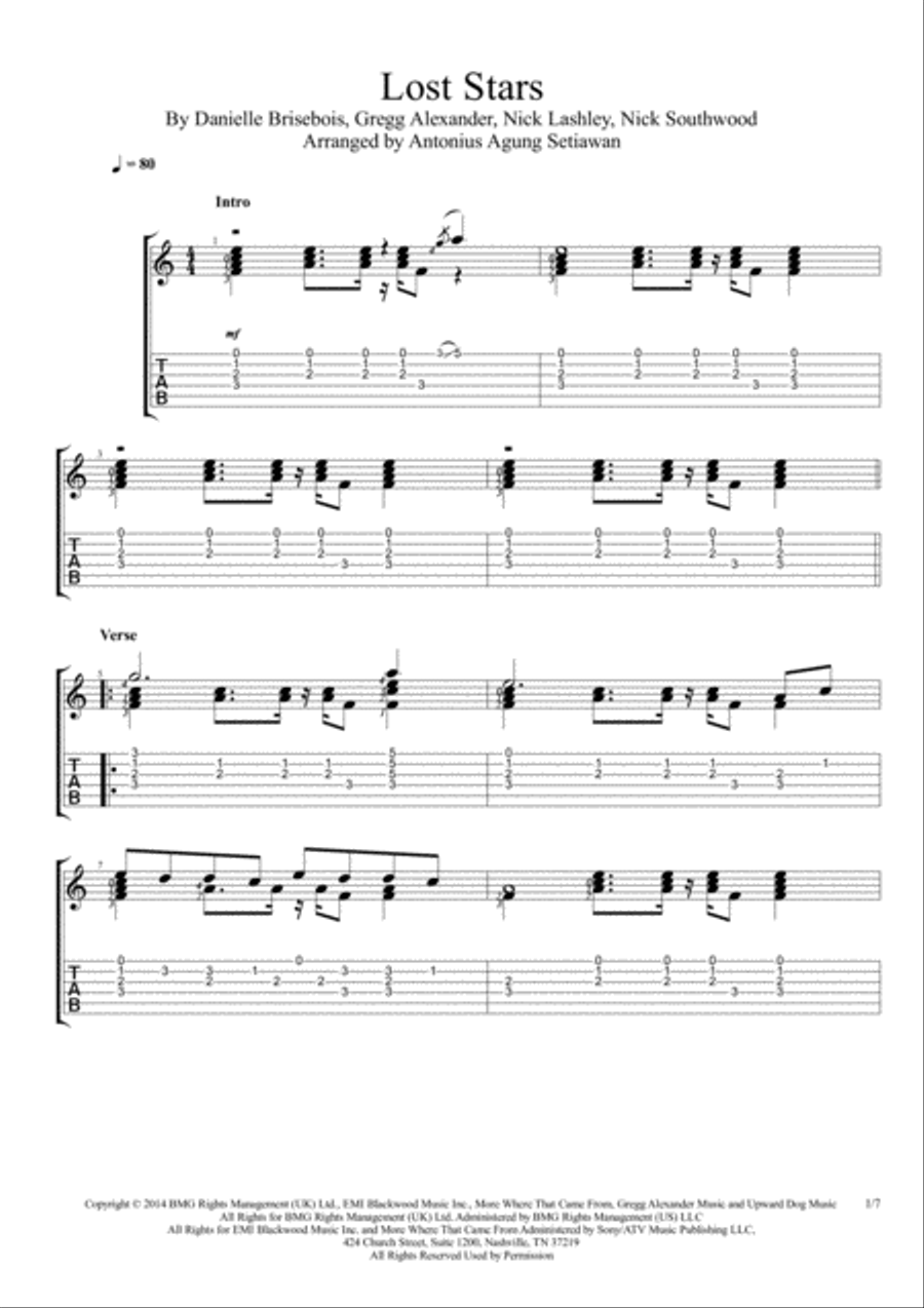 Lost Stars Electric Guitar scores gallery preview page 1