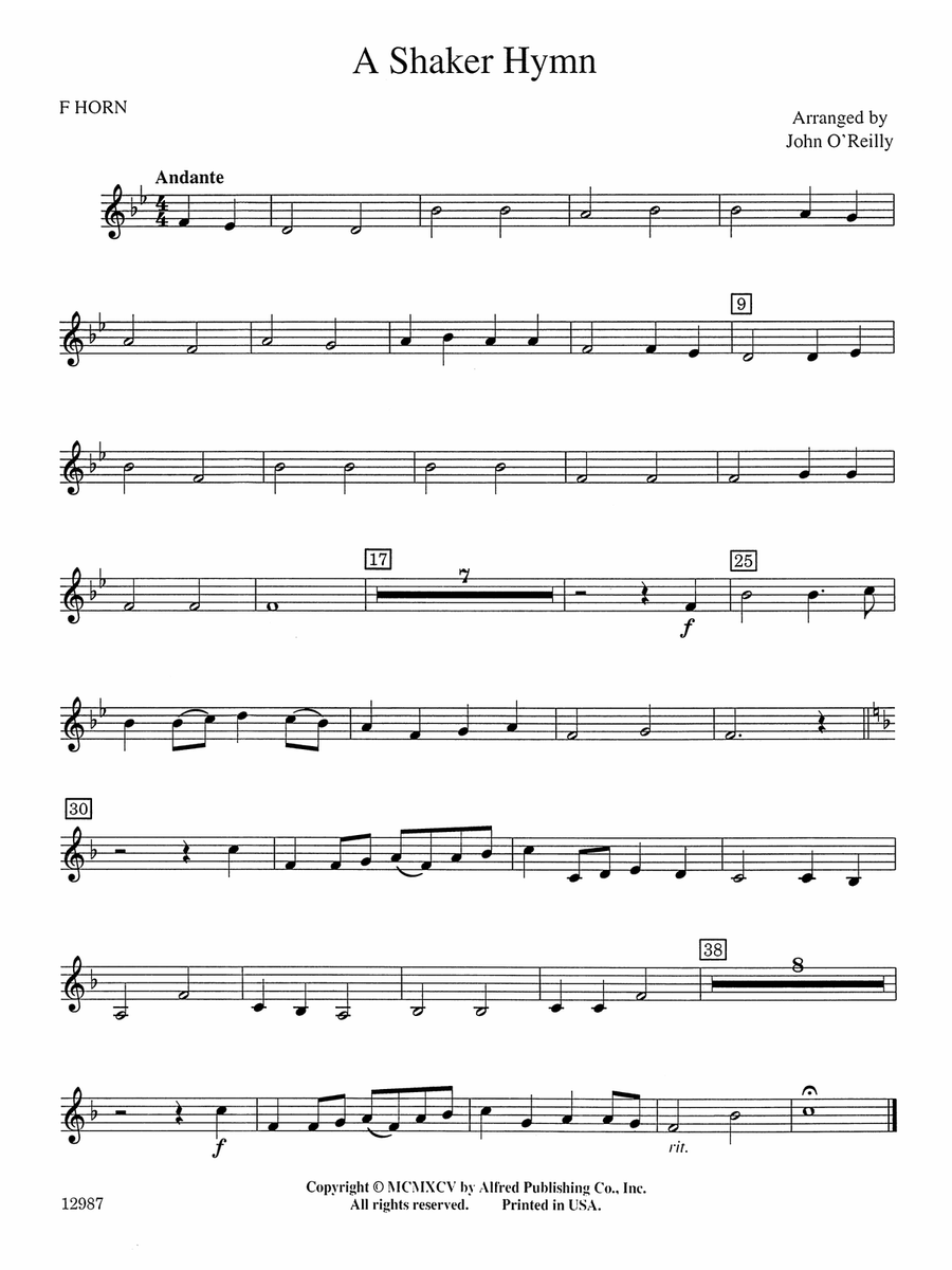 A Shaker Hymn: 1st F Horn